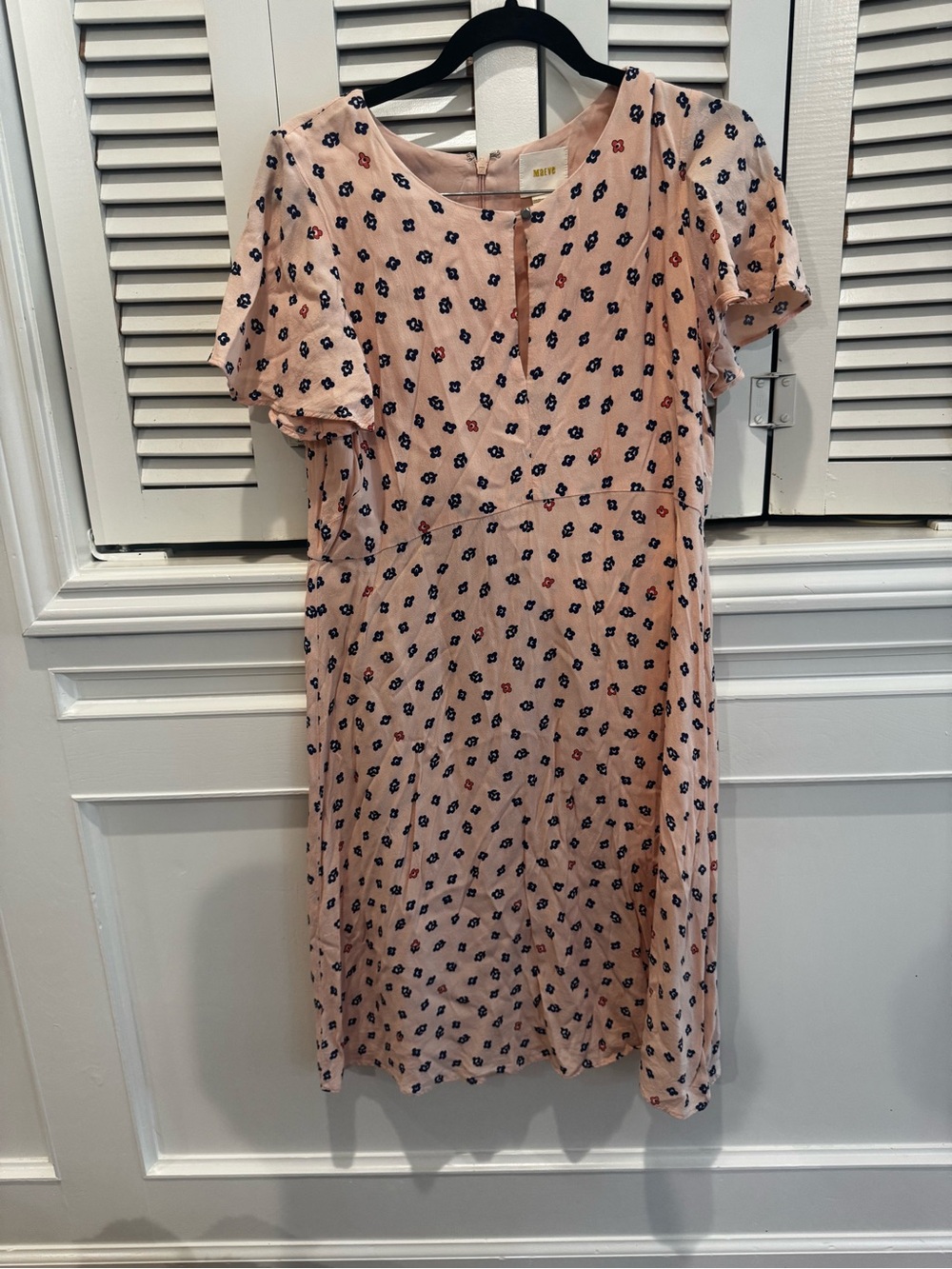 Maeve Blush Pink Midi Dress with Navy & Red Floral Motifs